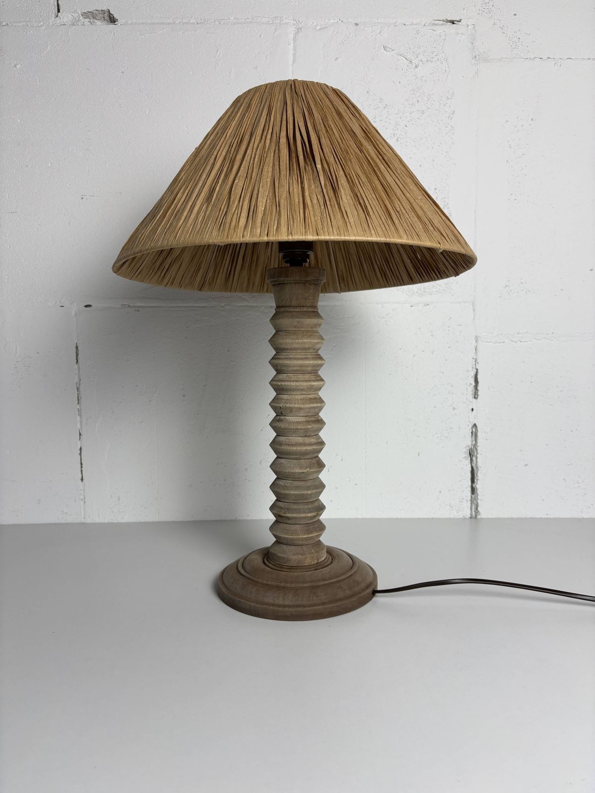 photo furniture Wabi Sabi Brutalist Wood Turned Table Lamp In The Style Of Charles Dudouyt