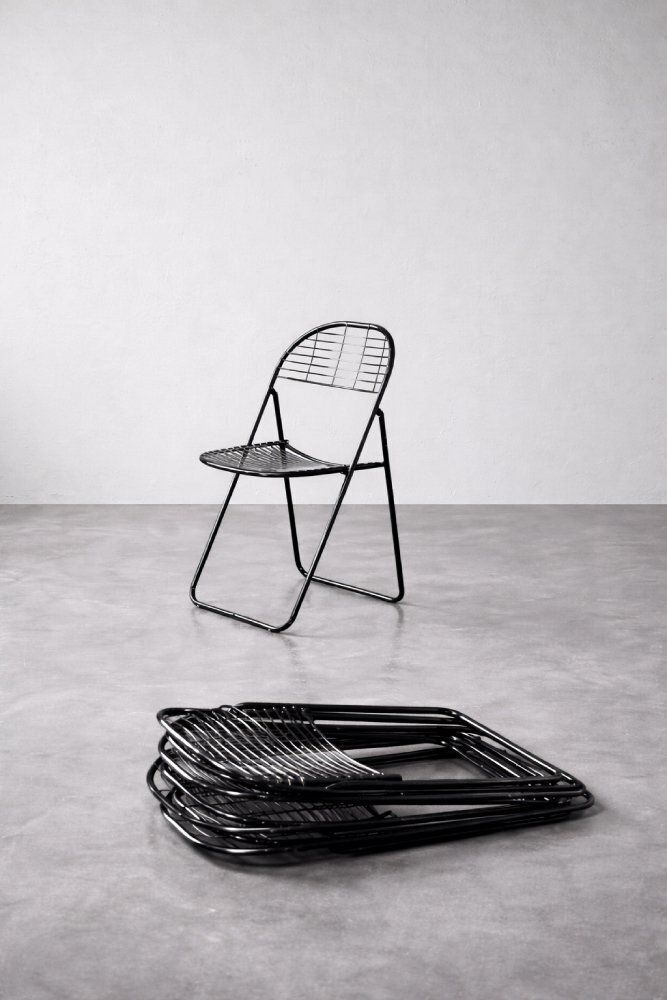 Vintage Swedish Black Metal åland Chairs By Niels Gammelgaard For Ikea, 1980s, Set Of 5 photo vinterior