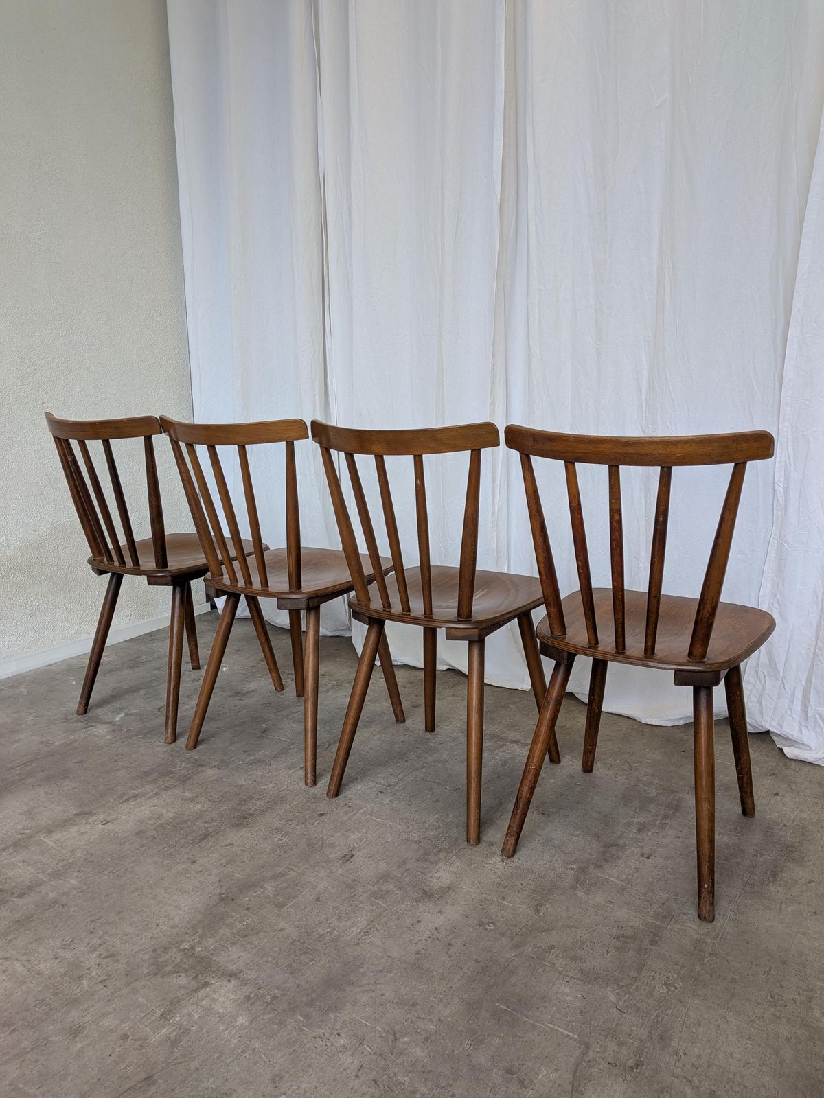 Set Of 4 Vintage Windsor Dining Chairs: Mid Century Brown Wooden / Stol Kamnik 1970s photo Furniture