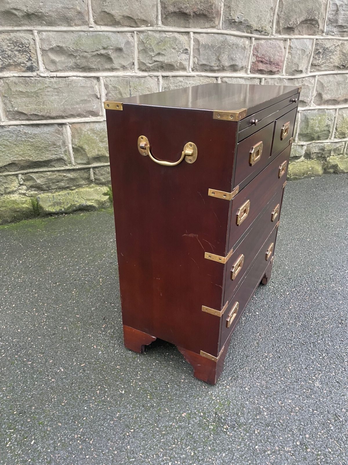 photo for sale Brass Bound Mahogany Military Style Chest Draws