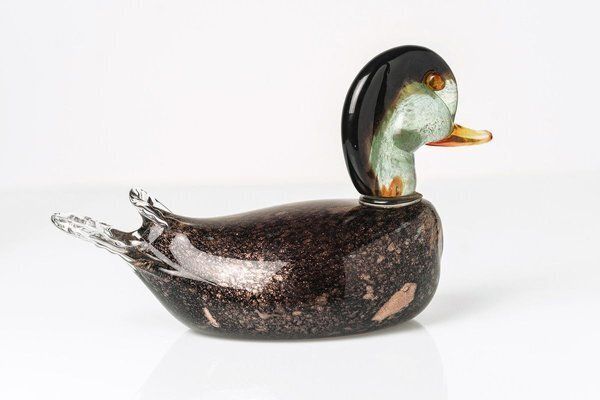 Large Aventurine Glass Sculpture Of A Duck By V. Nason, Murano