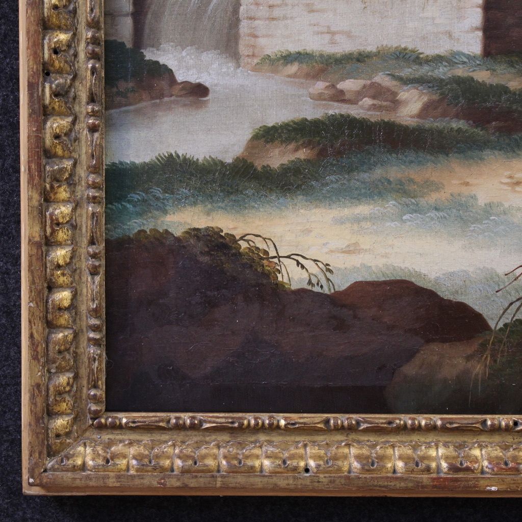 Great 18th Century Italian Painting, Countryside Landscape With Genre Scene photo Art
