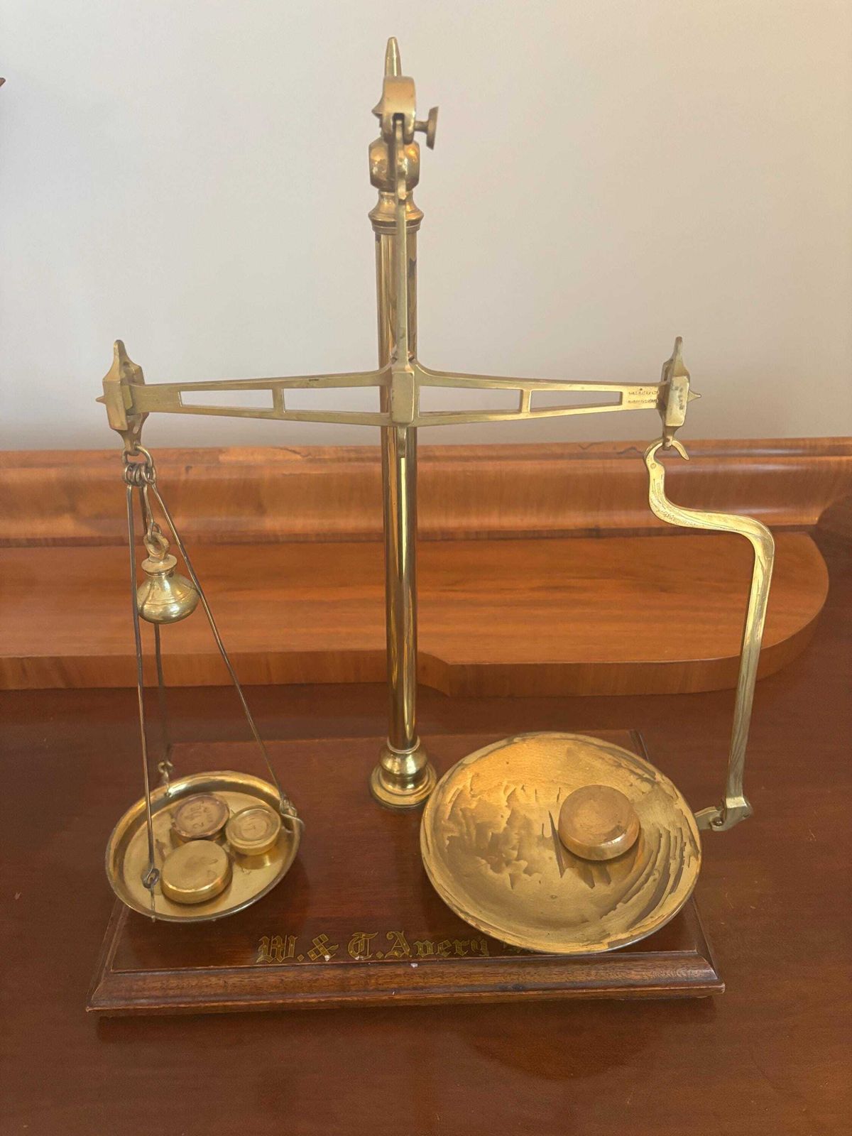 Victorian Brass Beam Scales By W T Avery Rectangular Mahogany Base W Weights photo furniture