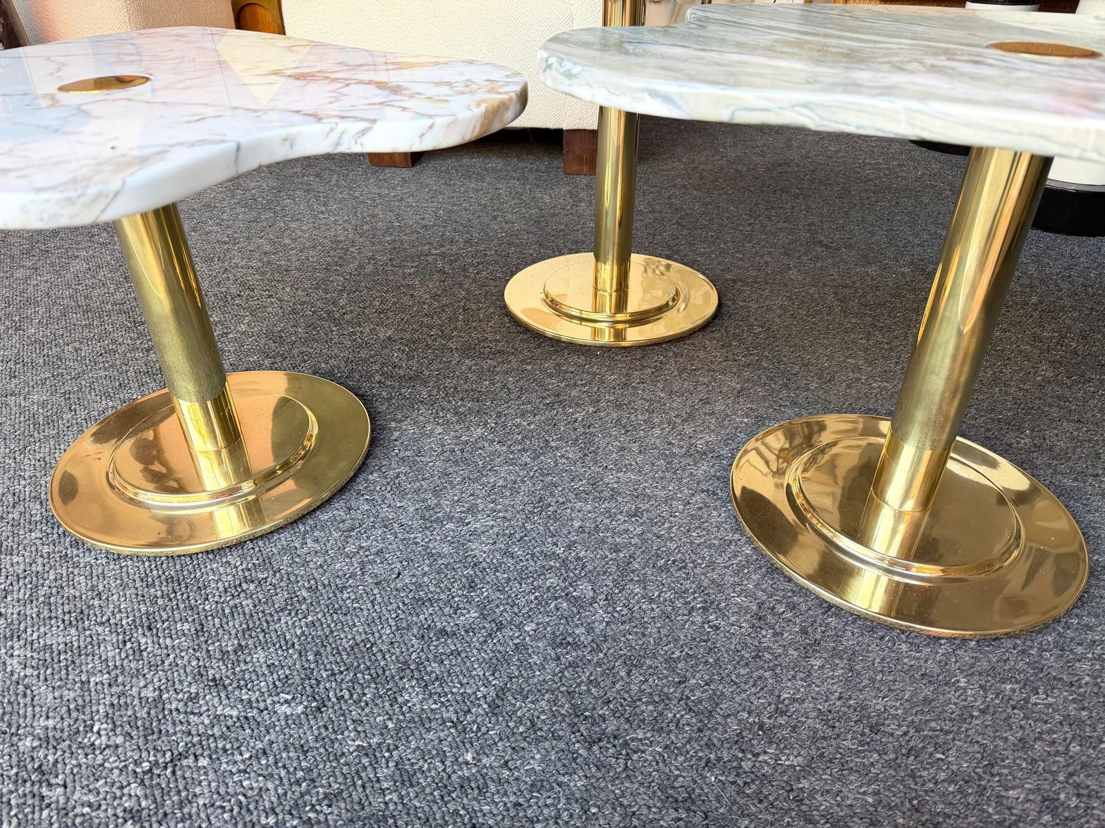 photo furniture Contemporary Set Of 3 Brass And Marble Nesting Tables, Italy