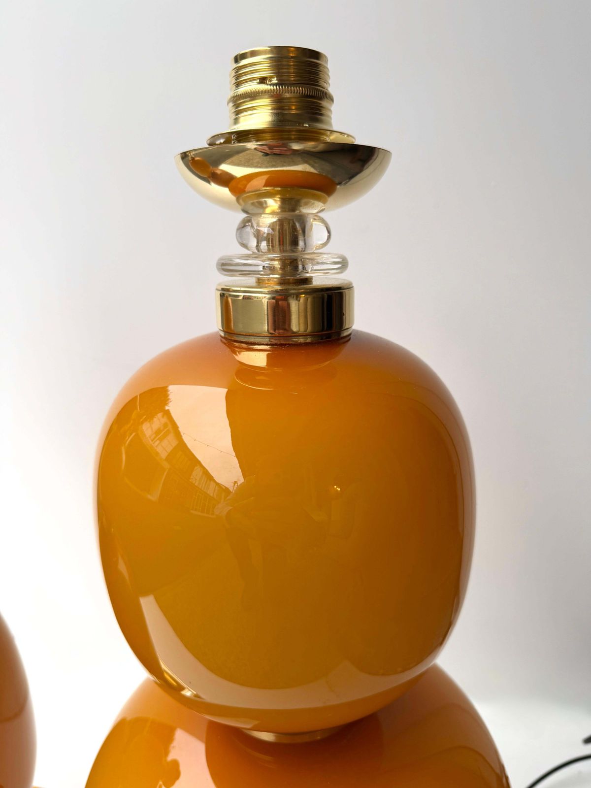 Contemporary Pair Of Brass And Orange Murano Glass Bulbs Lamps, Italy photo Lighting