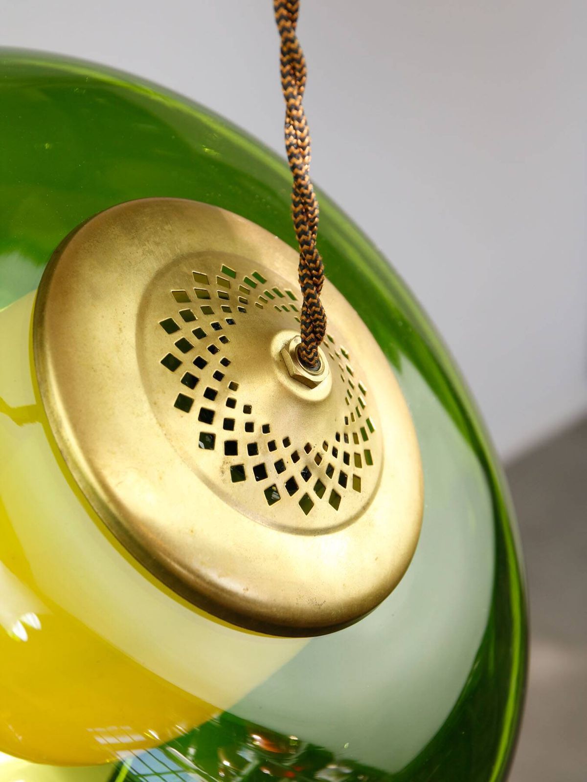 Mid Century Italian Green Glass & Brass Pendant Lamp, 60s photo buy
