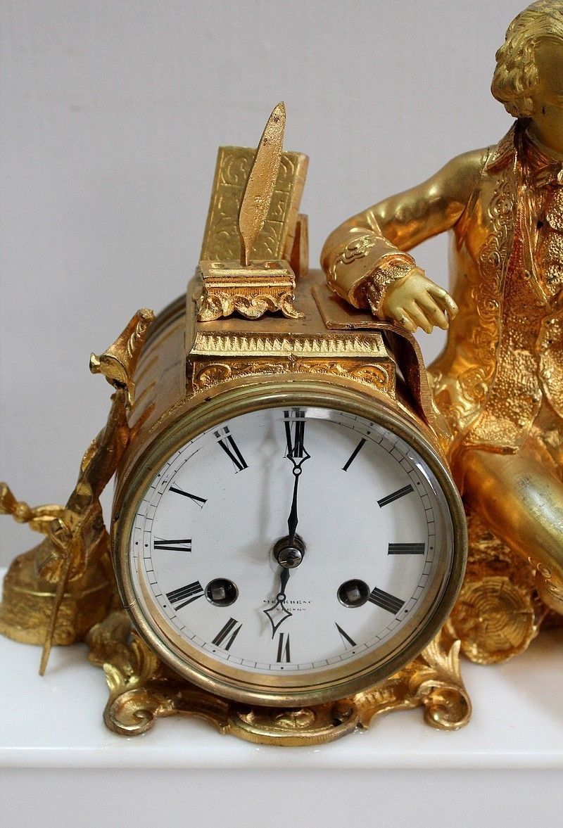Beautiful Bronze And Marble Clock, 19th Century photo for sale