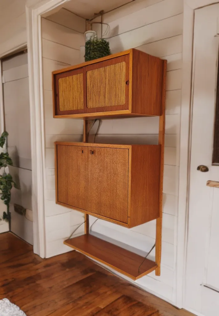 Wall Unit In Teak With Bar Cabinet, Scandinavian Mid Century 1960s photo buy