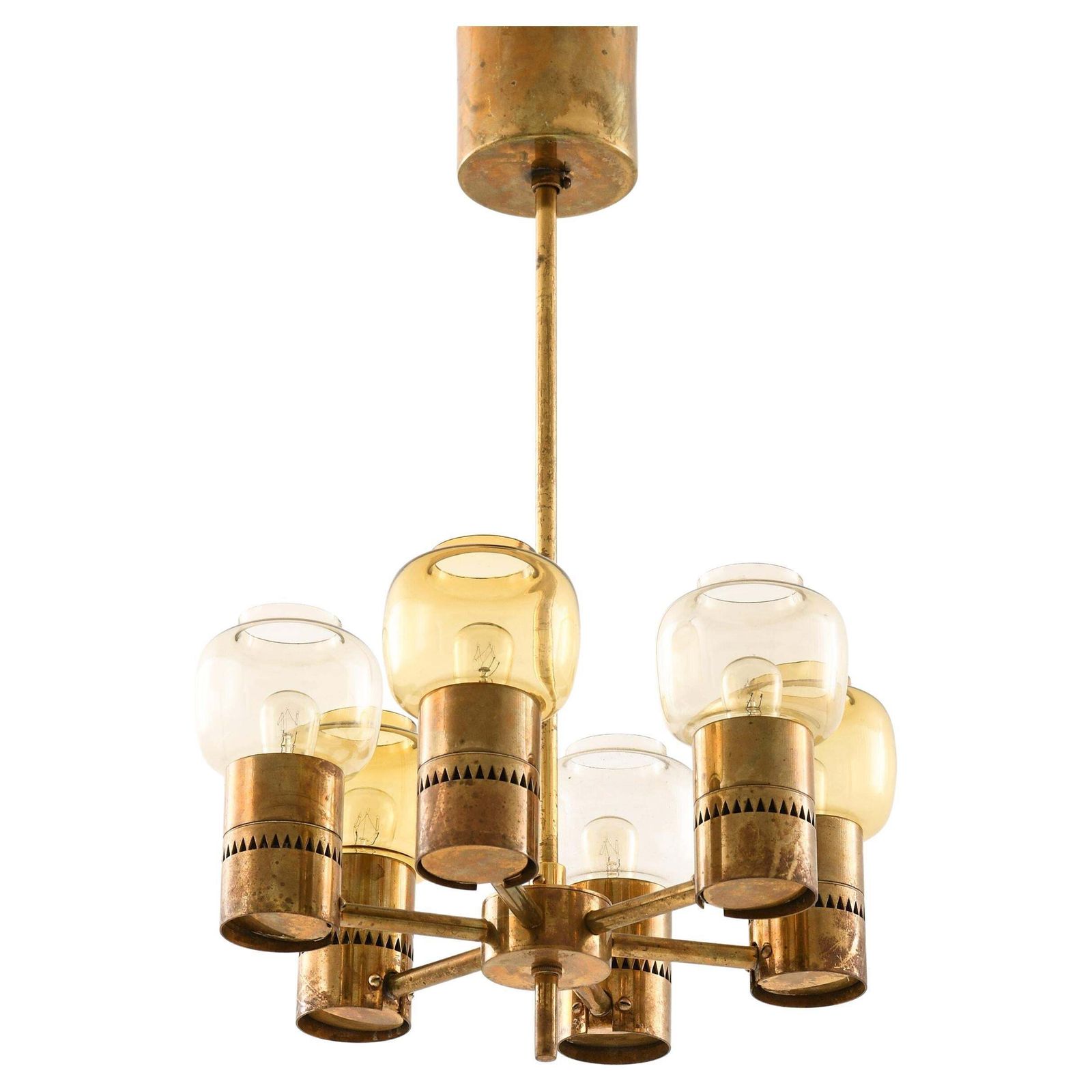 Ceiling Lamp In Brass And Original Glass By Hans Agne Jakobsson, 1950's