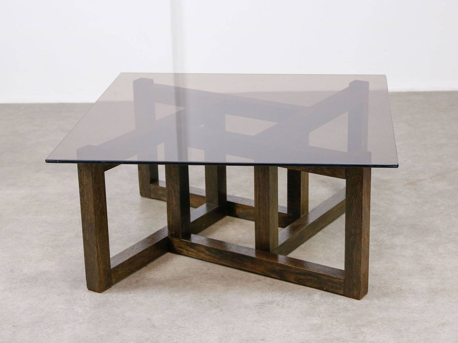 Italian Wooden & Smoked Glass Coffee Table, 60s photo buy