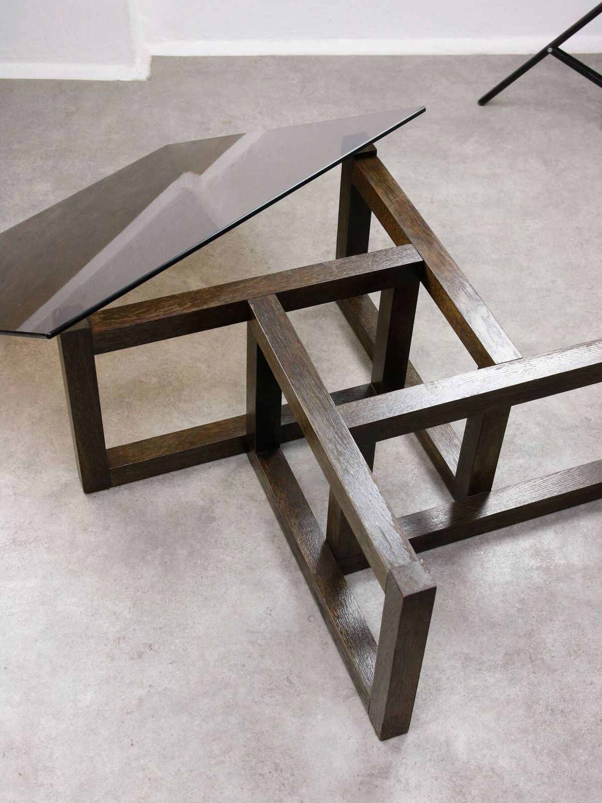 photo for sale Italian Wooden & Smoked Glass Coffee Table, 60s