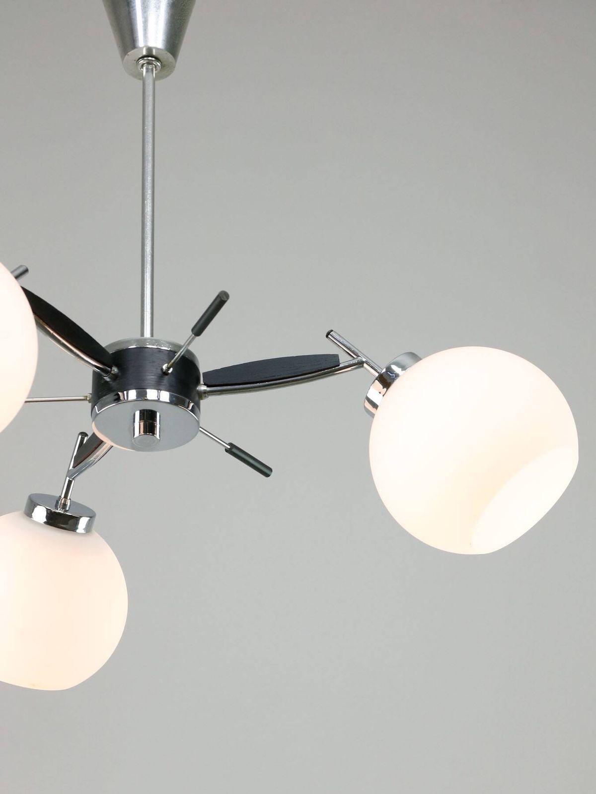 Space Age Italian Chrome And Opaline Chandelier, 1970s photo for sale