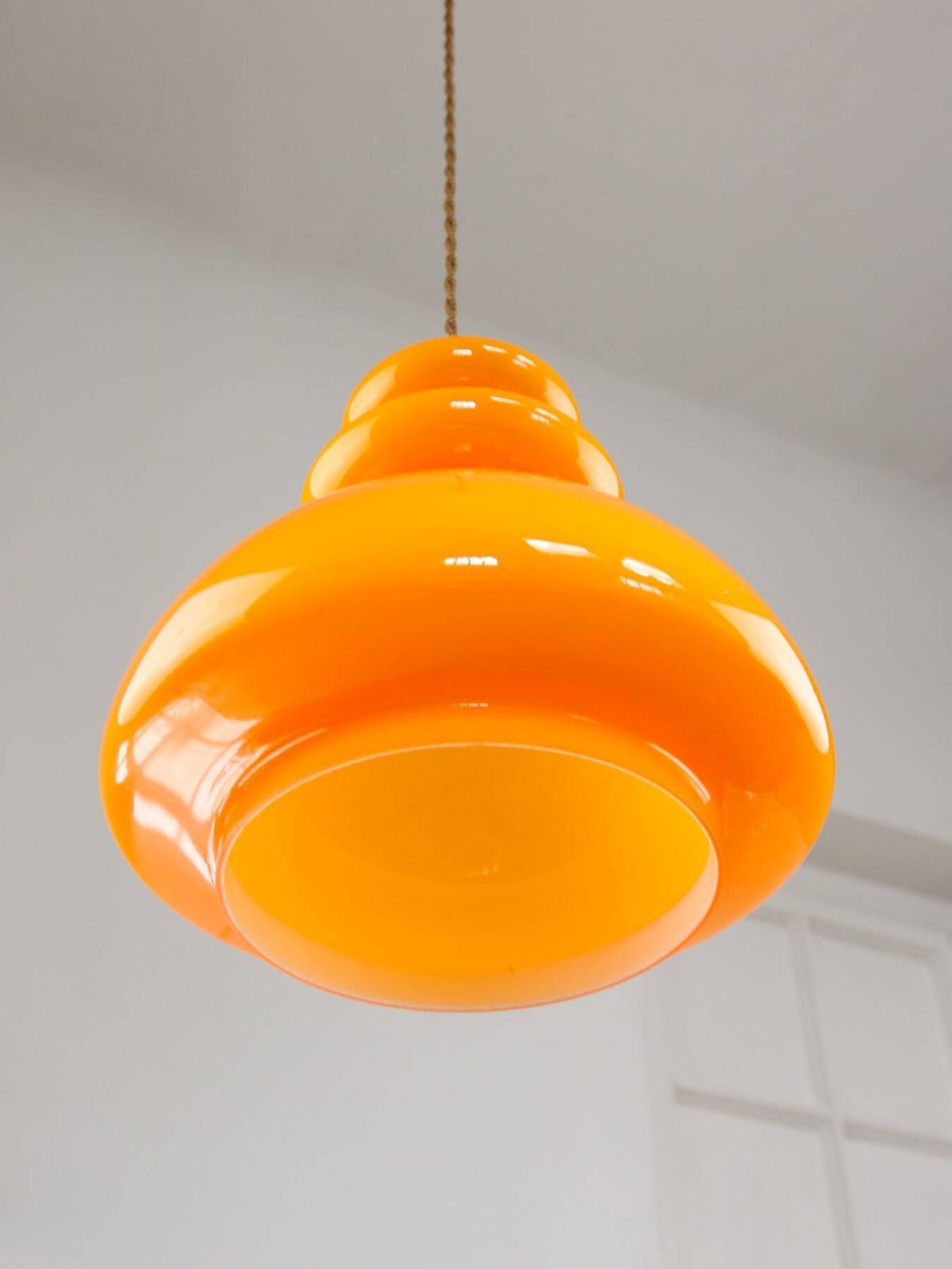 Lighting Mid Century Italian Orange Glass & Brass Pendant Lamp, 60s photo