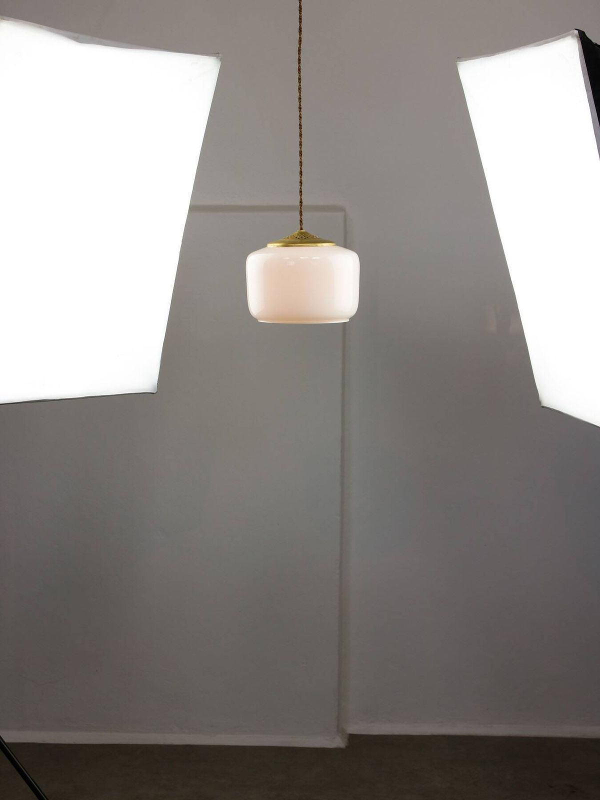 Mid Century Italian Opaline Glass & Brass Pendant Lamp, 60s photo buy