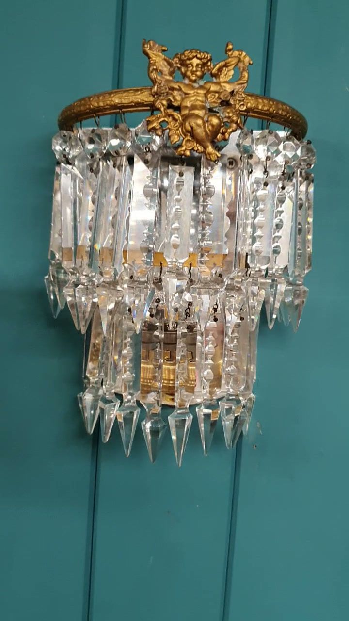 Early 20th Century Pair Of Lustre Wall Lights With Cherubs photo for sale