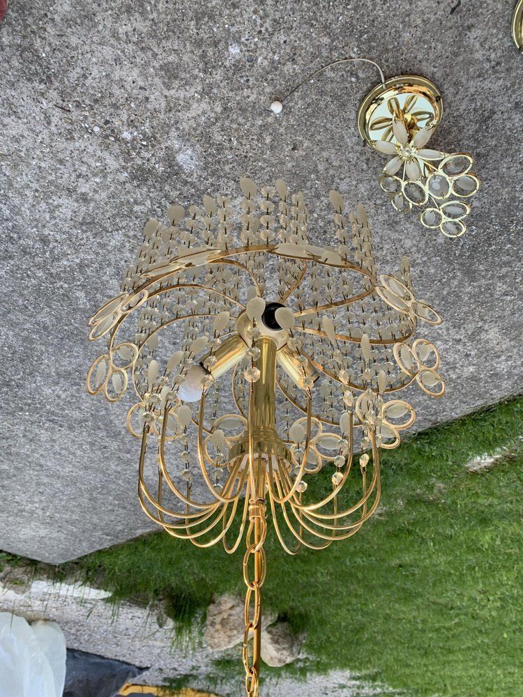 Mid Century Italian Brass And Glass Chandelier, 1960s, Set Of 3 photo vintage