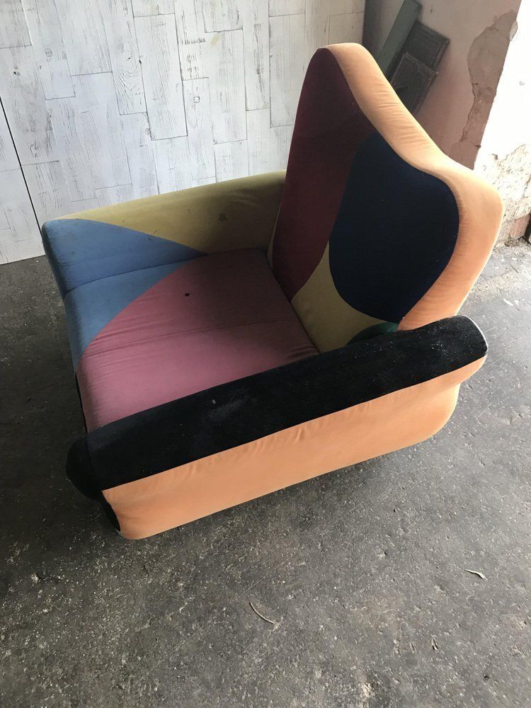Set Of Mid Century Armchairs In Multicoloured Fabric With Black Painted Legs photo 3852.0