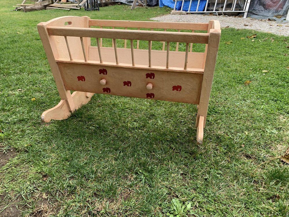 Hungarian Painted Pine Children's Cradle, 1920s photo furniture