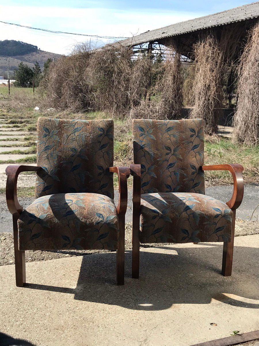 Set Of Art Deco Hungarian Walnut Armchairs, 1930s photo Furniture