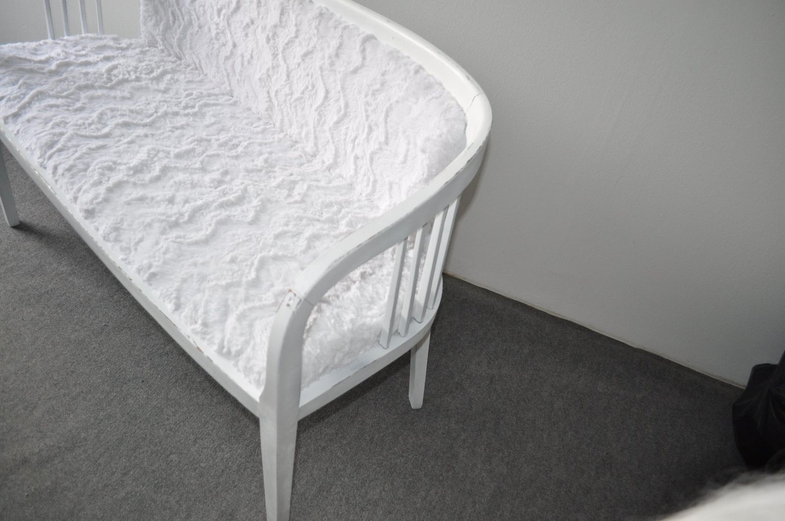 Art Nouveau Style White Painted & Upholstered Bench, 1940s photo vinterior