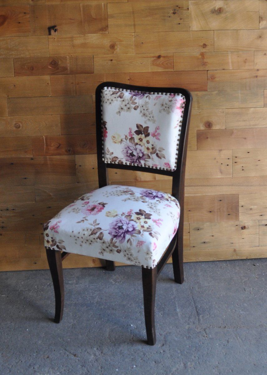 Art Deco Wood And Velvet Dining Chair, 1930s
