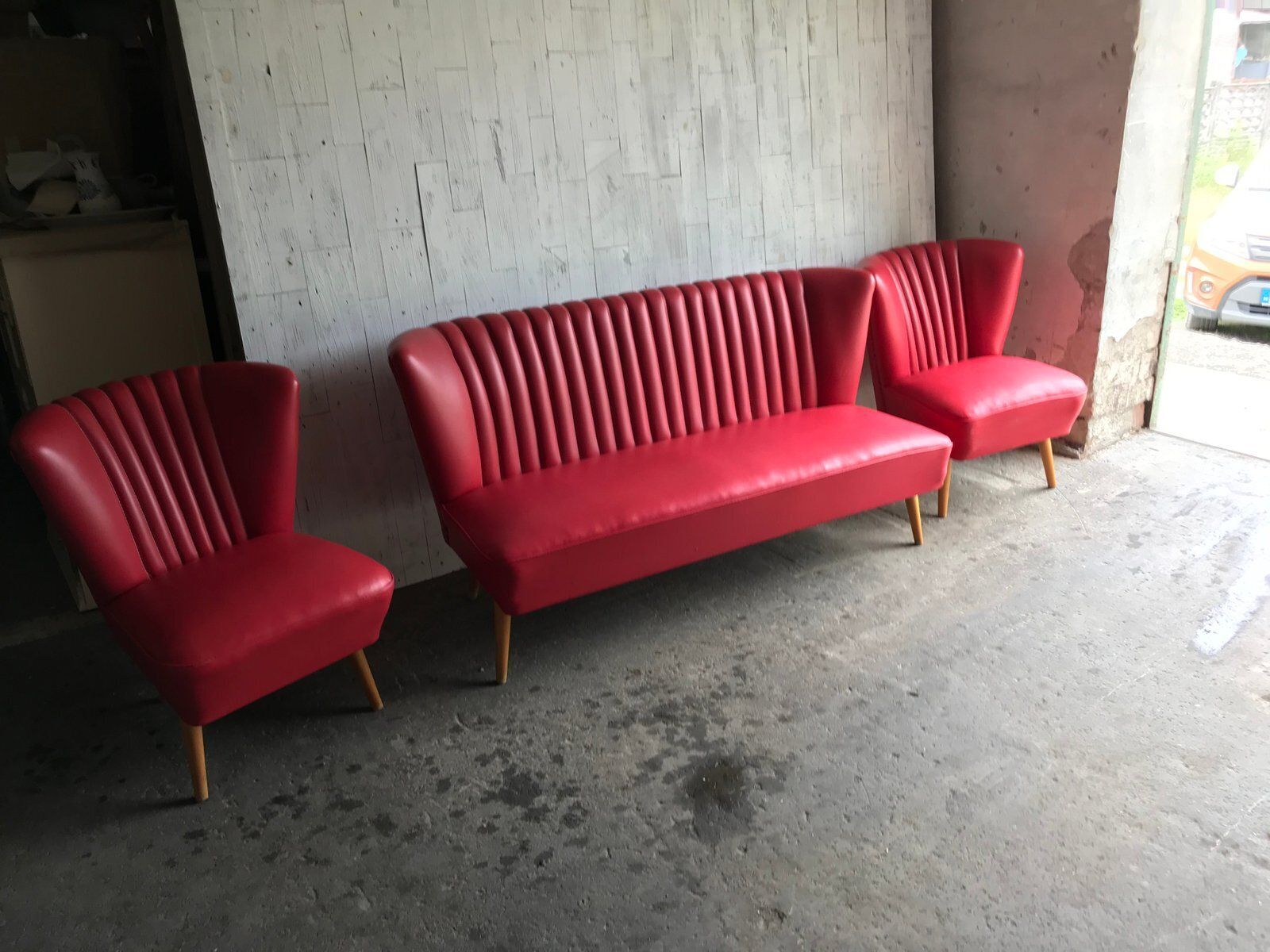 Mid Century Hungarian Vinyl Living Room Set, 1960s, Set Of 3 photo vintage