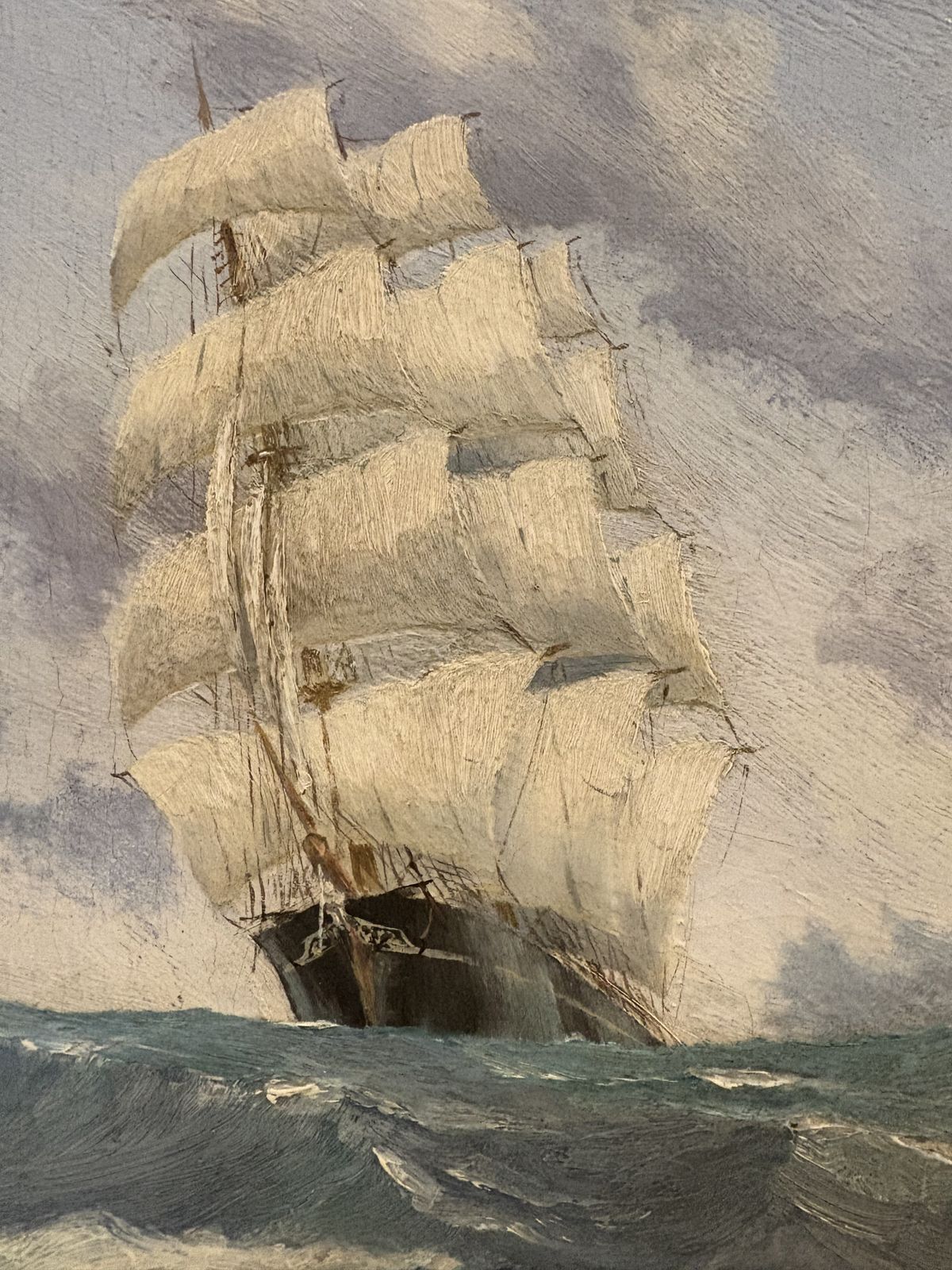 Oil On Board Painting Of A Large Sail Ship 1930s photo 150.0