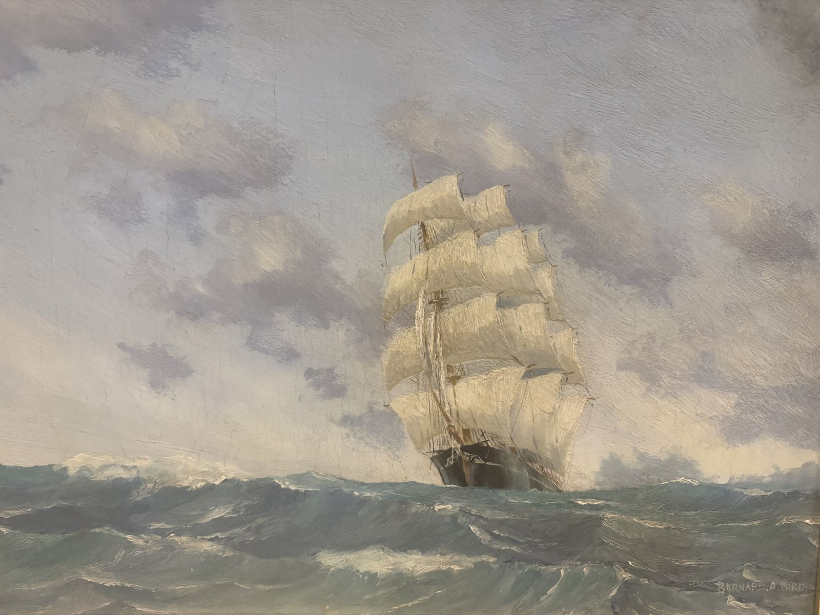 Oil On Board Painting Of A Large Sail Ship 1930s photo vinterior