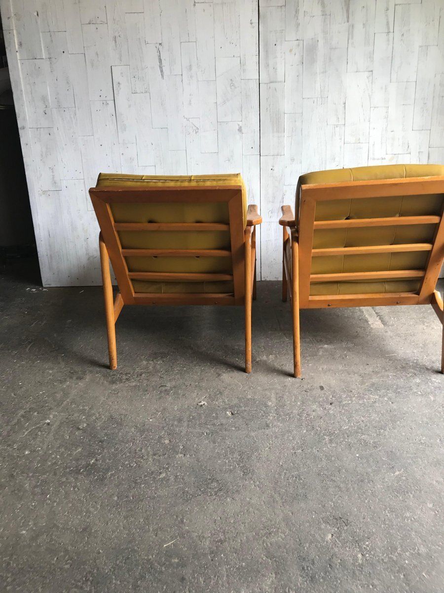 Set Of Mid Century Wooden Lounge Chairs, 1960s photo vintage