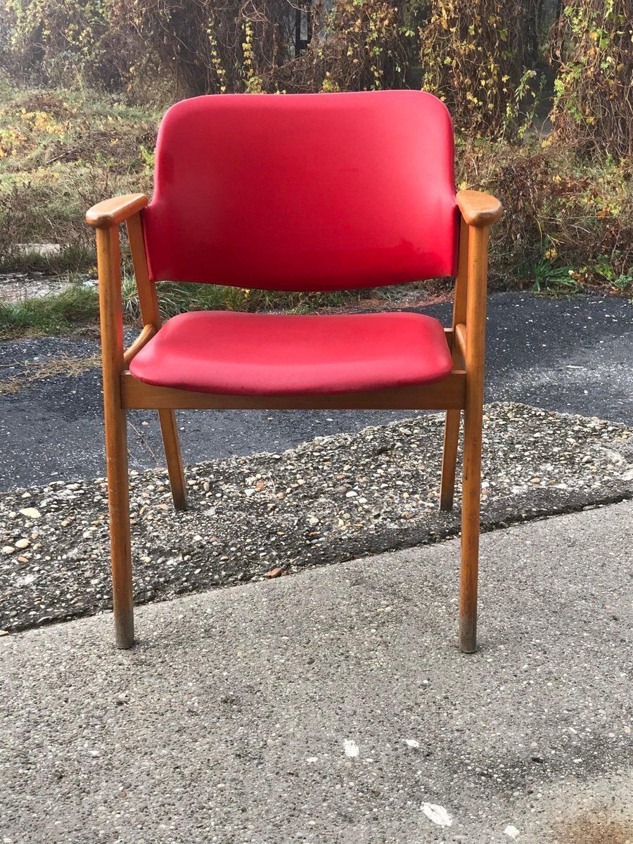 Hungarian Red Faux Leather Desk Chair, 1960s