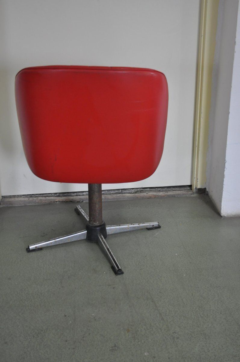 Red Leatherette Swivel Chair, 1950s photo for sale