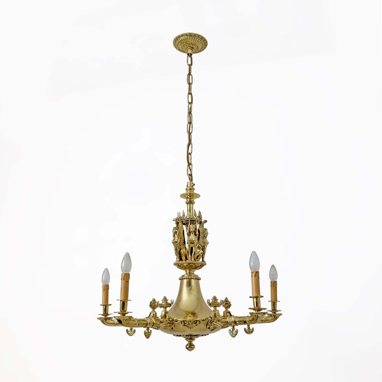 Empire Style Gilt Bronze Chandelier With Winged Figures – Italy, Early 19th photo furniture