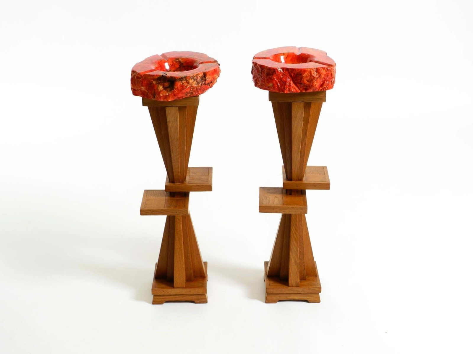 Two Unique Mid Century Standing Ashtrays Consisting Of Red Alabaster Cup photo for sale