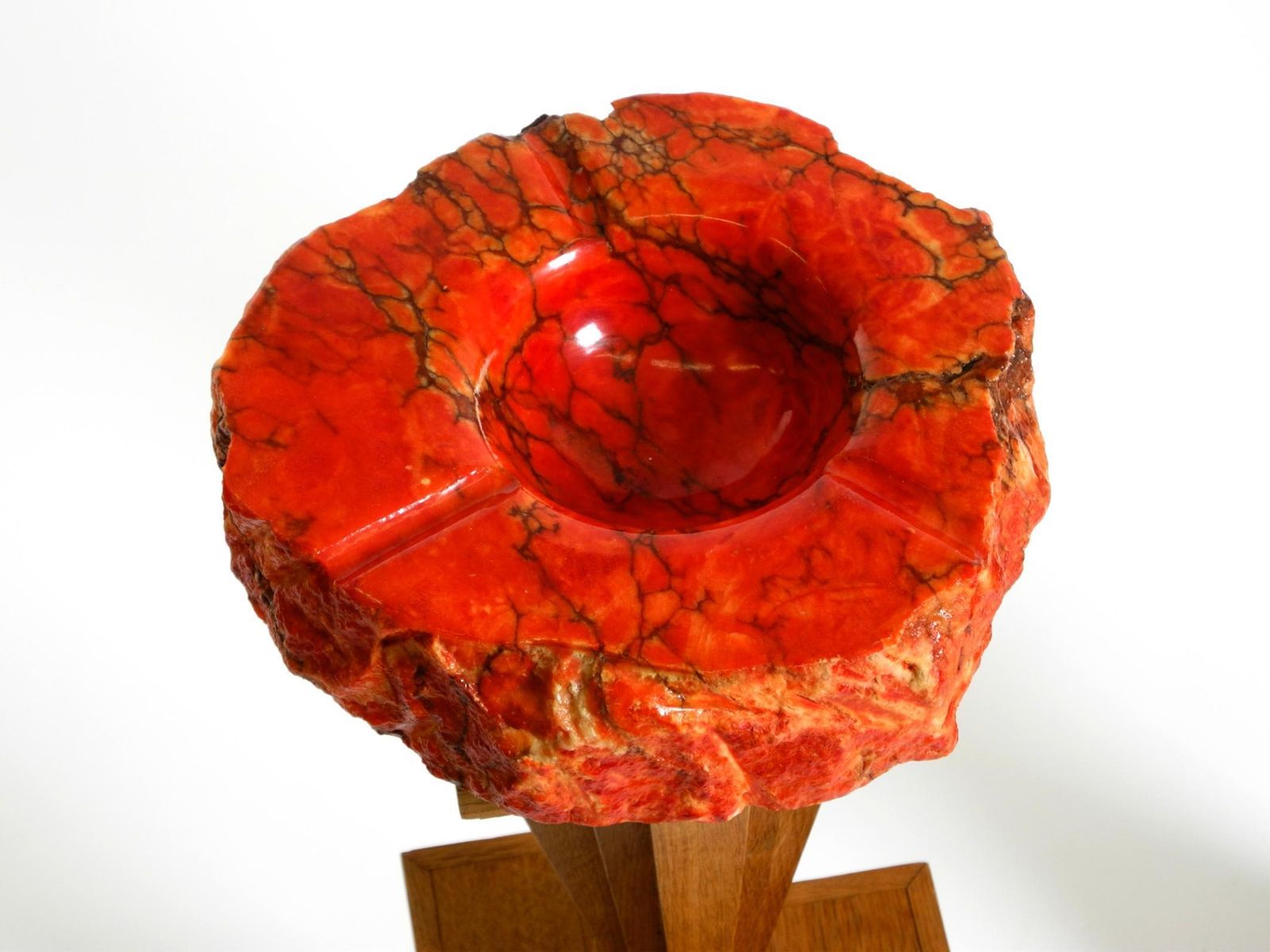 photo for sale Two Unique Mid Century Standing Ashtrays Consisting Of Red Alabaster Cup