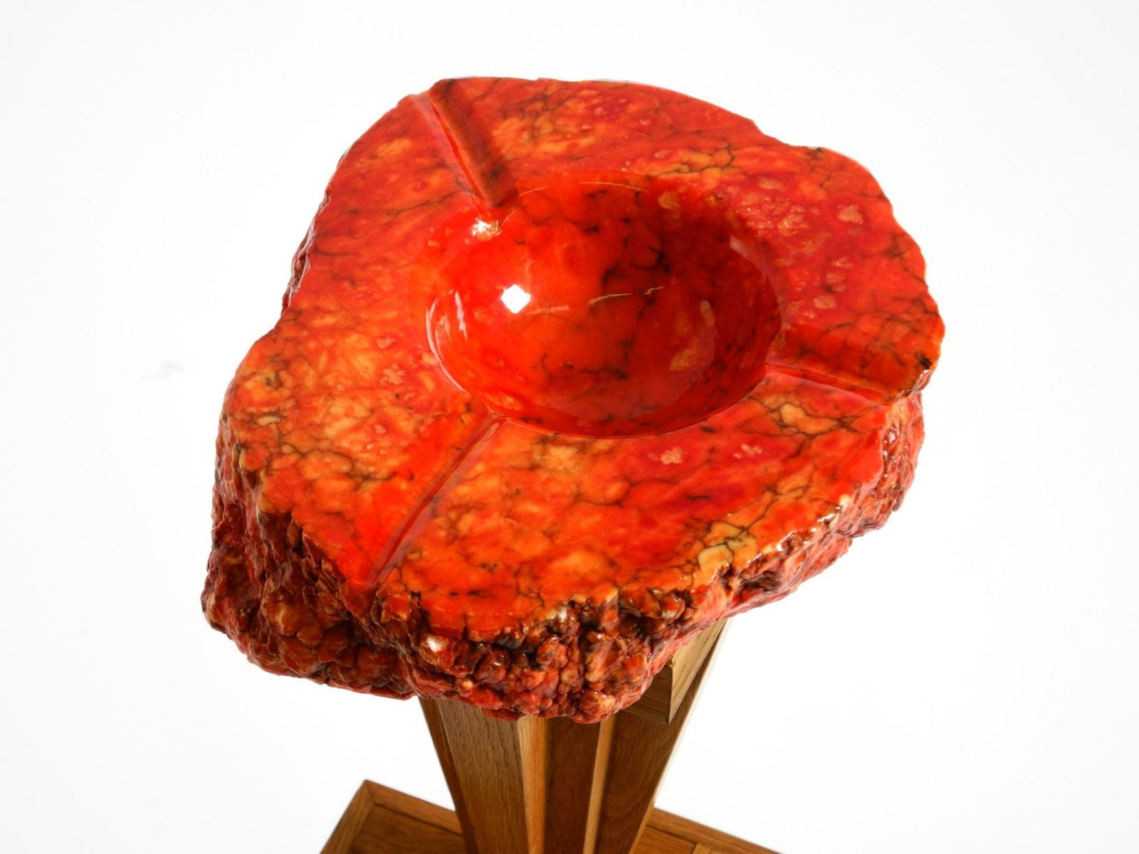 Home Decor Two Unique Mid Century Standing Ashtrays Consisting Of Red Alabaster Cup photo