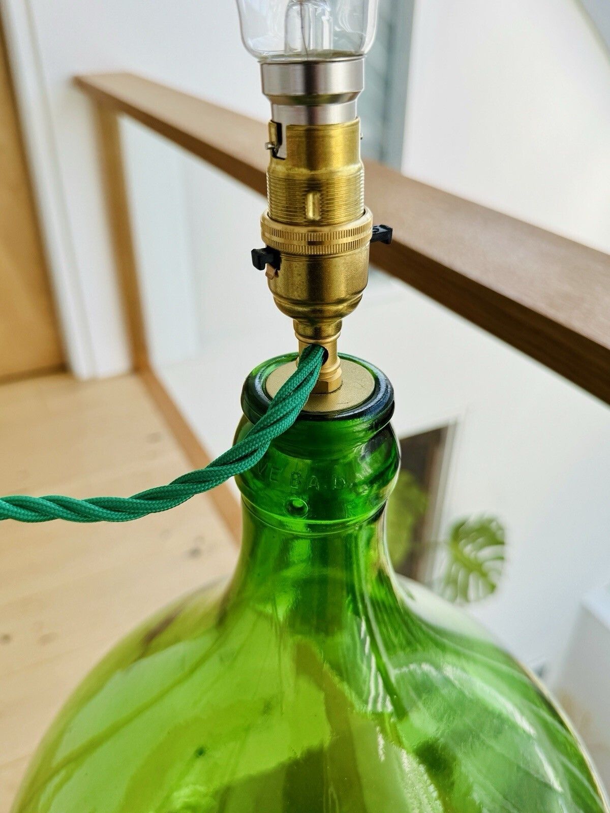 Vintage Large Green Glass Carboy Lamp, Rewired & Pat Tested (Shade Not Included) photo 99.0