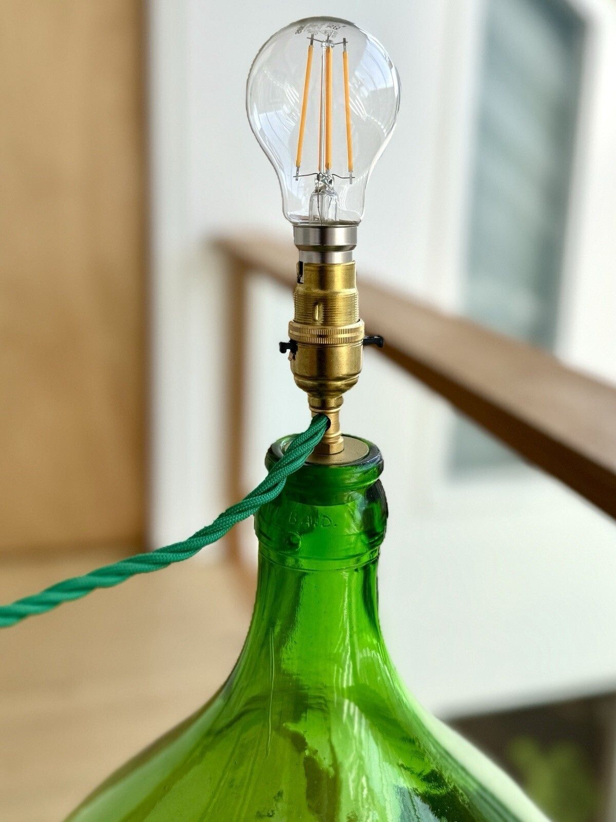 Vintage Large Green Glass Carboy Lamp, Rewired & Pat Tested (Shade Not Included) photo vinterior