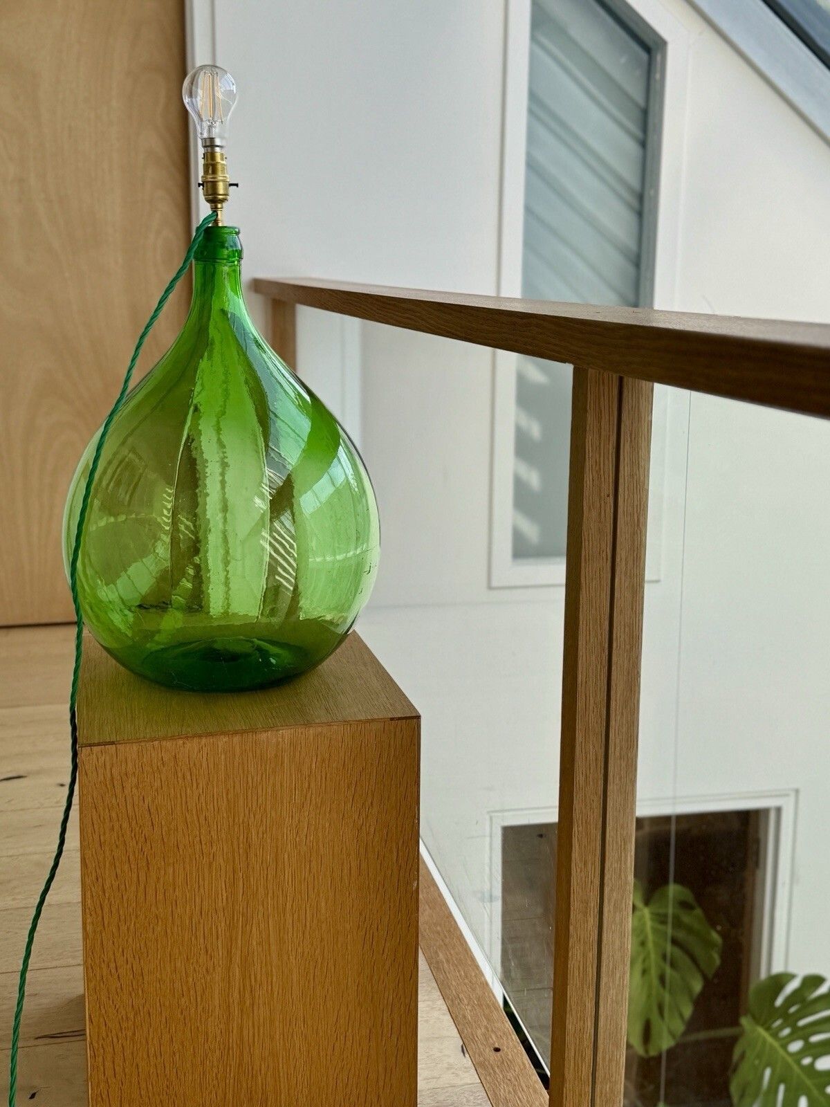 Vintage Large Green Glass Carboy Lamp, Rewired & Pat Tested (Shade Not Included) photo buy
