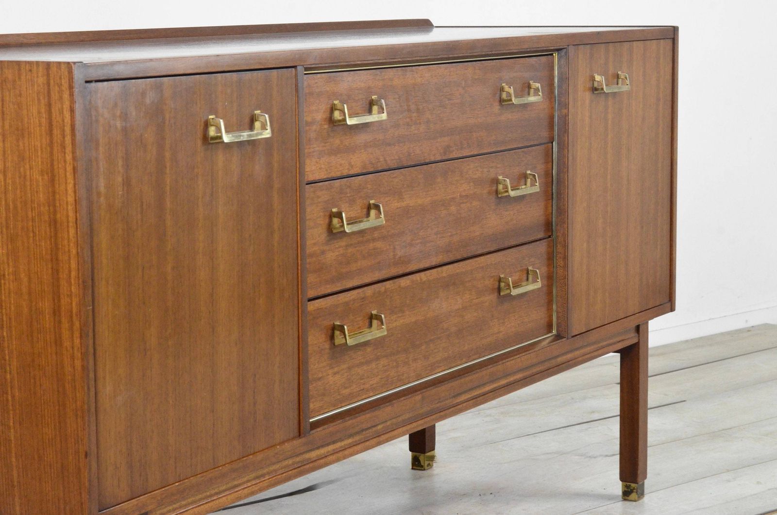 Midcentury G Plan 'E Gomme' Sideboard In Walnut And Brass. Vintage Modern / Mid Century / Danish Style photo vintage