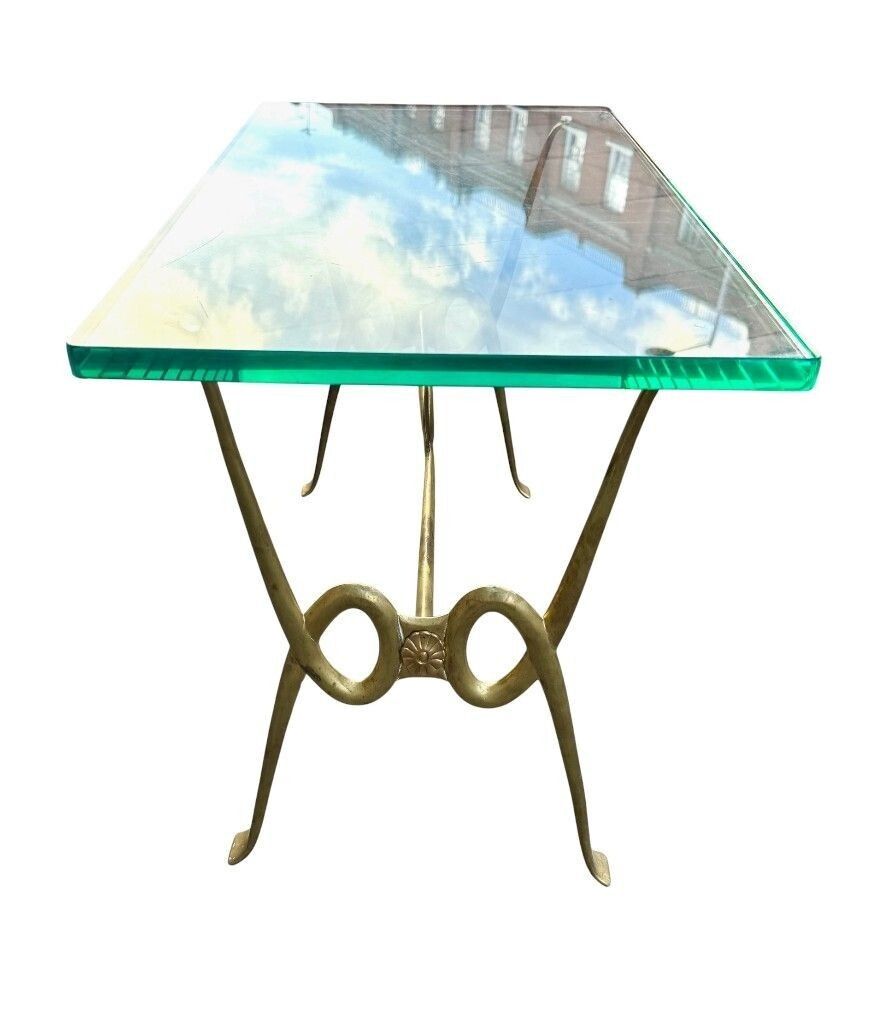 Furniture An Italian 1950s Fontana Arte Style Brass And Thick Glass Cocktail Table By Janetti, Florence photo
