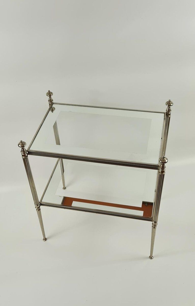 Side Table In Silver Plated Brass And Eglomise Glass, France, 1950s photo 542.0