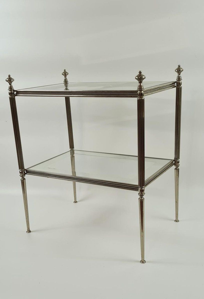 photo for sale Side Table In Silver Plated Brass And Eglomise Glass, France, 1950s
