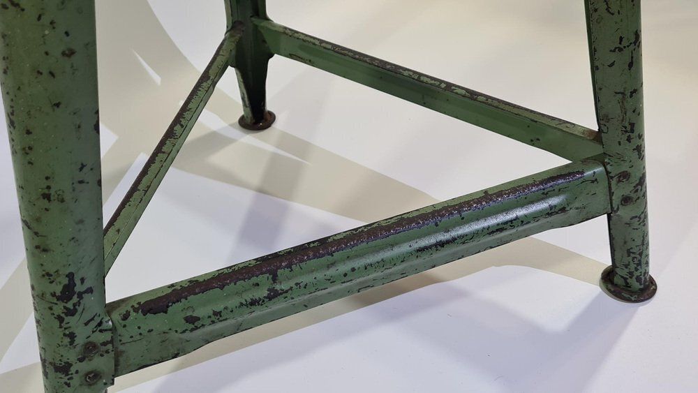 332.0 Industrial Stool In Dark Brown Wood And Green Metal, Germany, 1950s photo