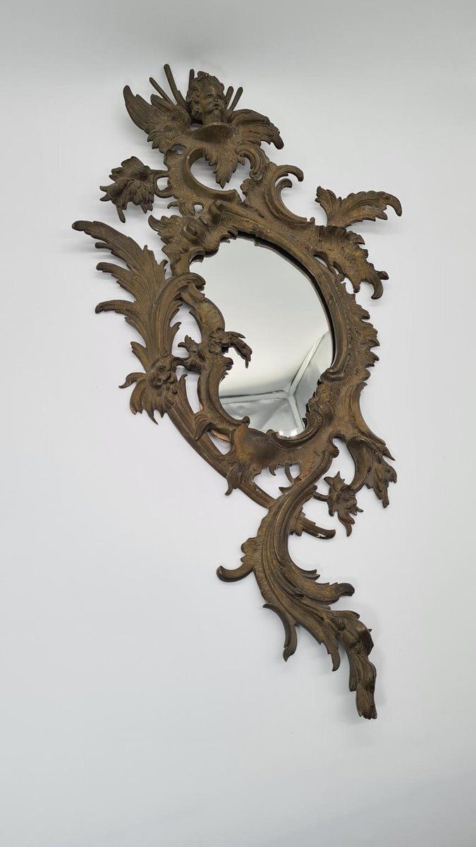Antique French Rococo Mirror In Dark Bronze, 1800s photo for sale