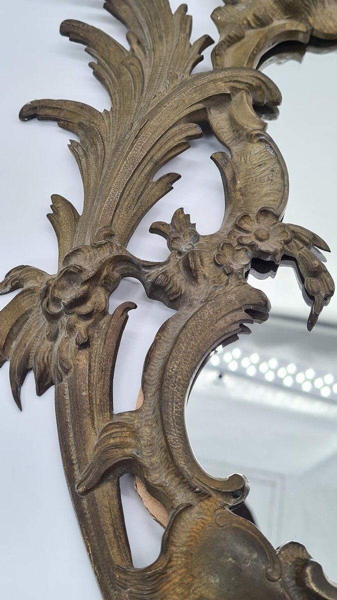 photo furniture Antique French Rococo Mirror In Dark Bronze, 1800s