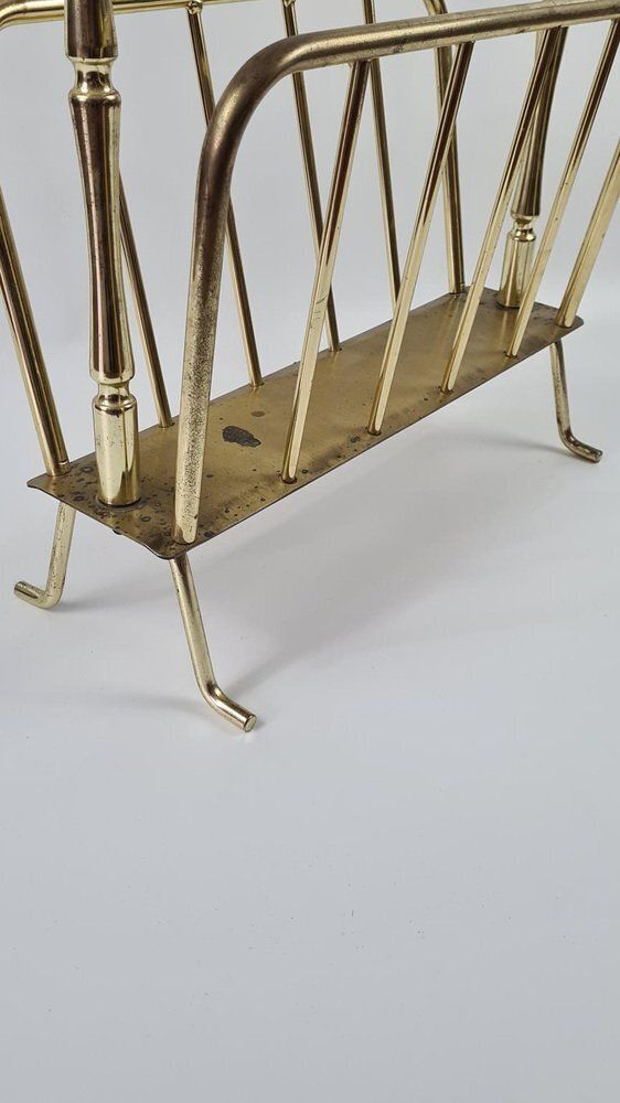 Newspaper Stand In Brass Plated Metal, 1970s photo vinterior
