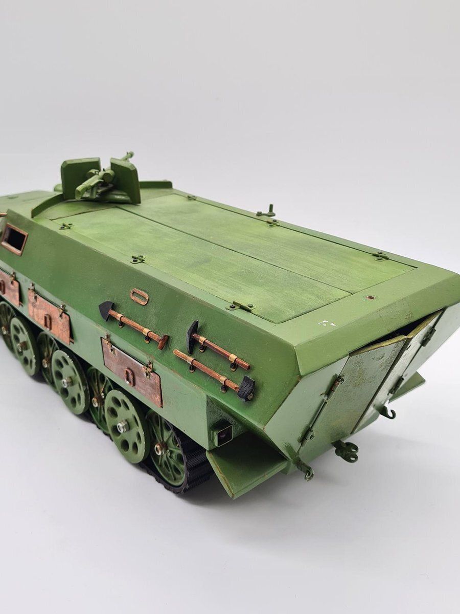 Model Sd.Kfz. 251 Carrier In Green Plywood And Metal, 1970s photo Home Decor