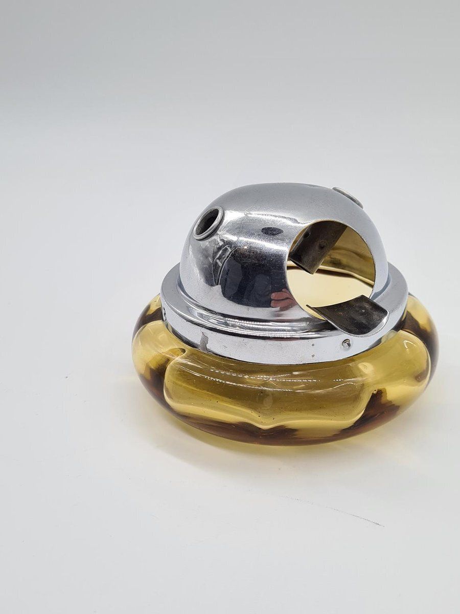 Space Age Ashtray In Orange Glass And Chrome Plated Metal, 1970s photo Home Decor