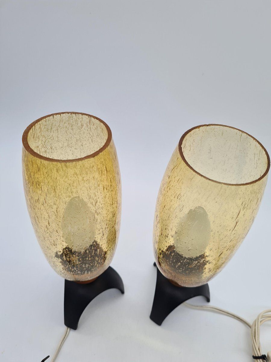 Vintage German Table Lamps In Yellow Glass And Black Metal, 1960s, Set Of 2 photo 306.0