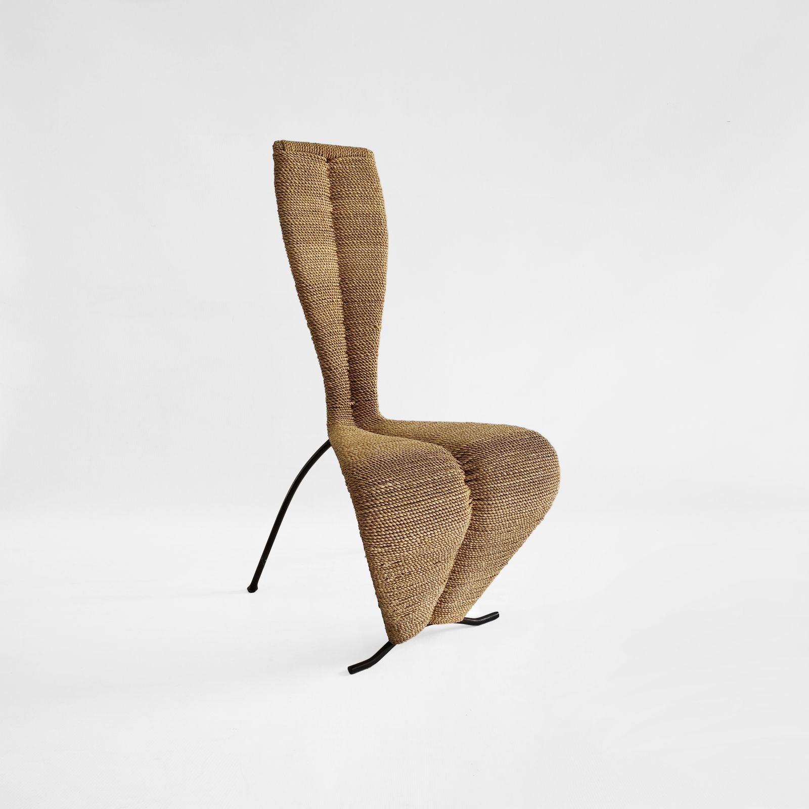 3 X Hourglass Rope Dining Chairs Tom Dixon Style Iron Metal Frame Uk 1980s Postmodern photo Furniture